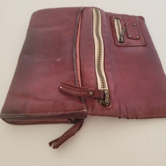 Dakota Leather Envelope Wallet Burgundy Red Boho Continental Rustic Large Soft - Picture 5 of 11